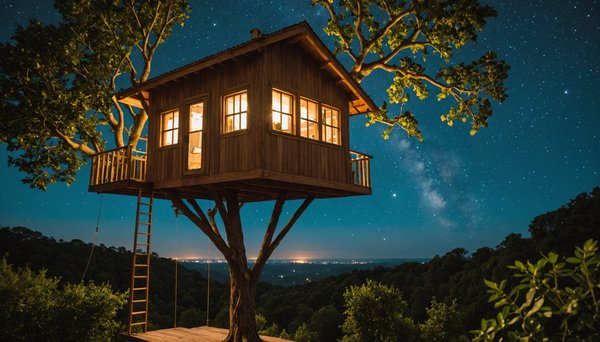 Découvrez la cabane perchée de rose pour une nuit étoilée